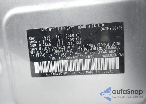 2015 Subaru Legacy 2.5I Premium from USA, damaged, VIN 4S3BNAF62F3054628